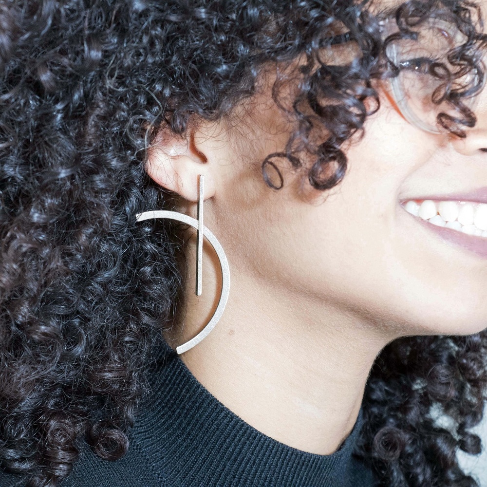 cege _ metal 3d printed asymmetrical earrings